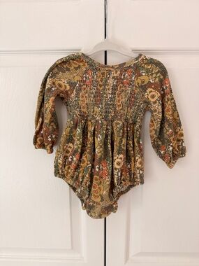 kate quinn Hollyhock Floral Smocked One-Piece Bodysuit